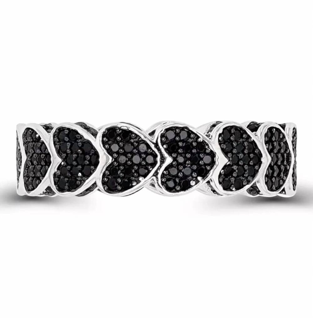 NEW MACY'S women's spinel pave hearts eternity ring in black